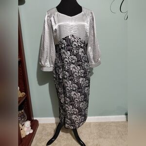 Elegant Silver and Black Floral Dress